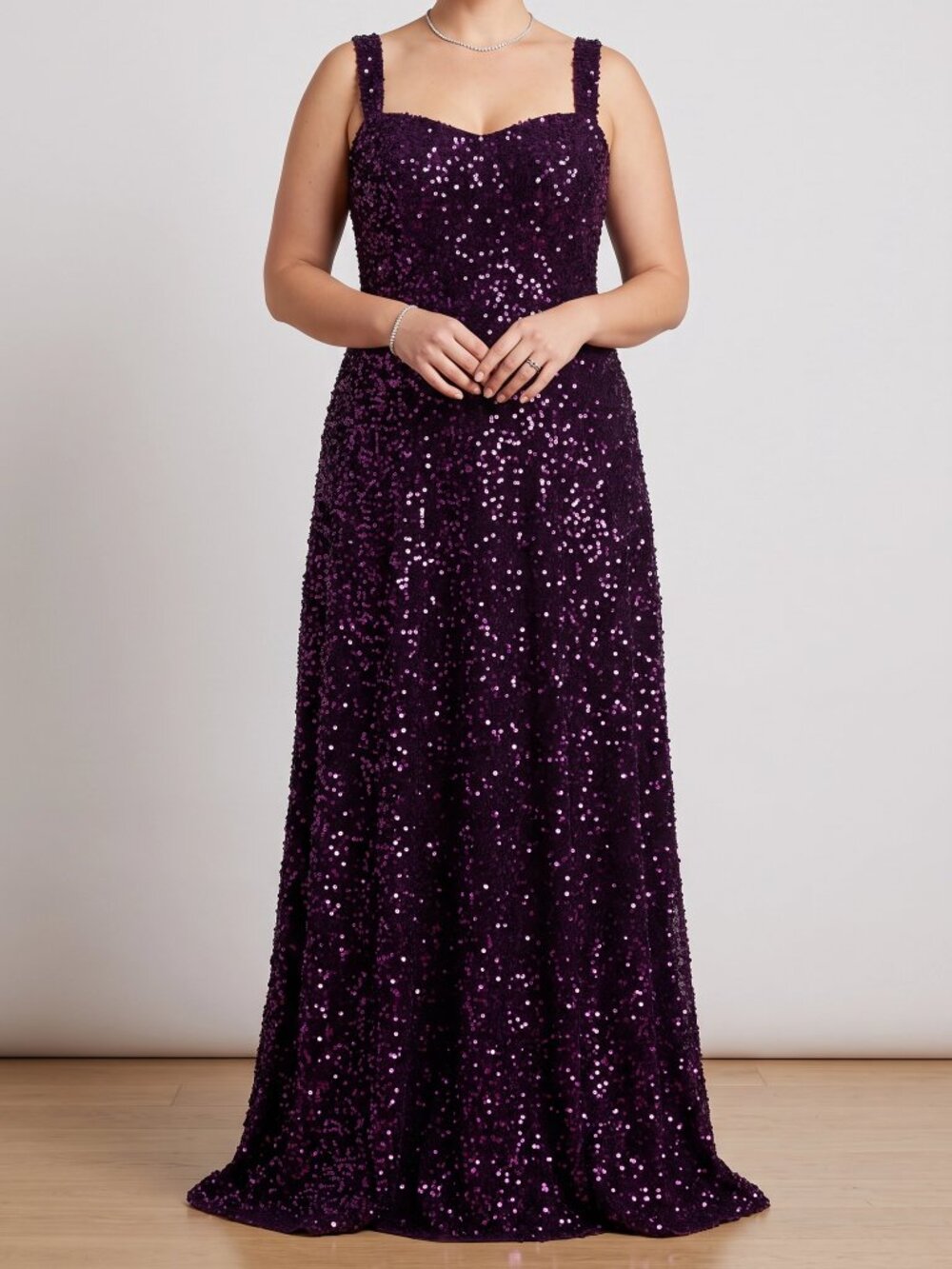 Deep Purple Plum Sequined Floor Length Evening Gown Size 14